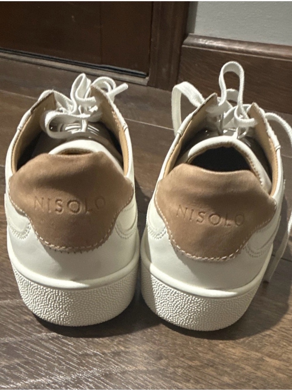 Nisolo Cream Leather Sneakers with Tan Heel Patch